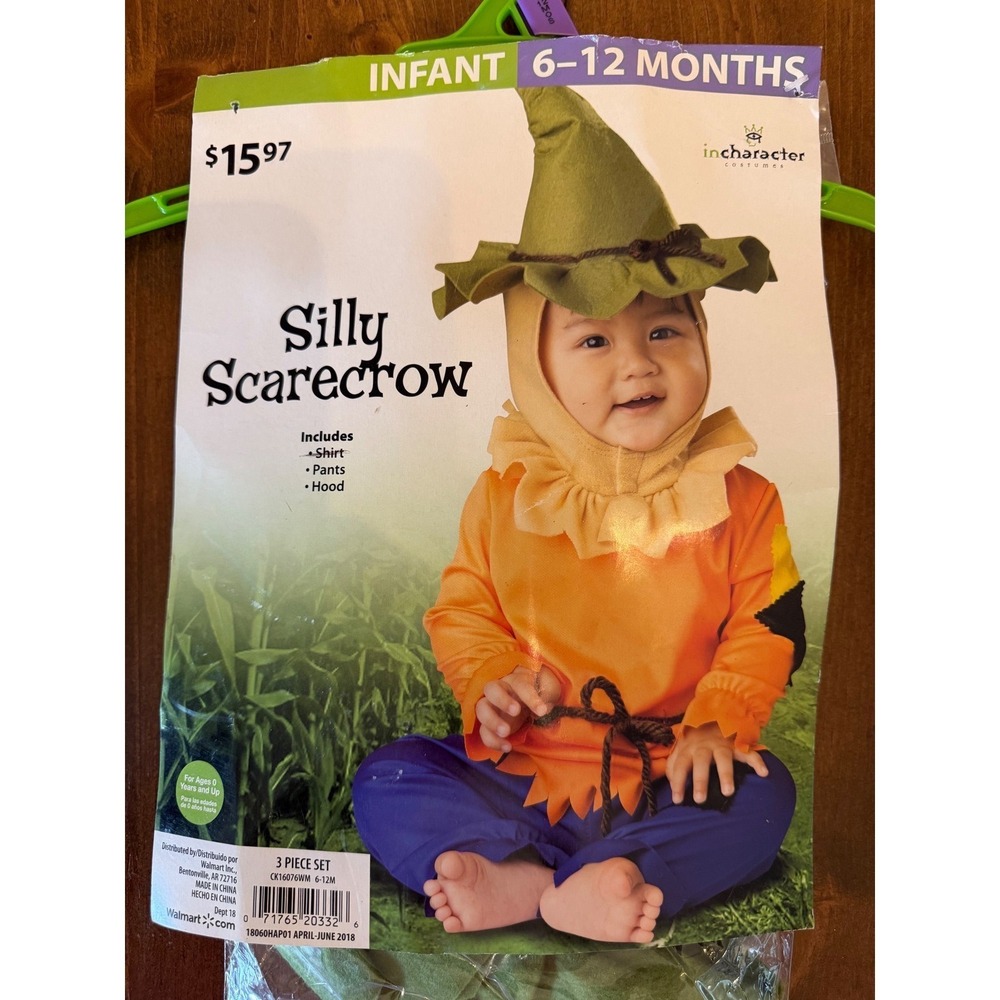 Silly Scarecrow Infant Costume 2 Piece Set Orange Blue 6-12 Months
